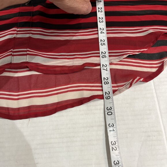 Torrid Top 1X Womens Semi Sheer Chiffon Red Black Striped Button Down Blouse - Picture 5 of 8
